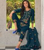  women kurta and trouser duppata set silk blend