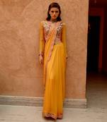 Mango yellow saree with full sleeve blouse