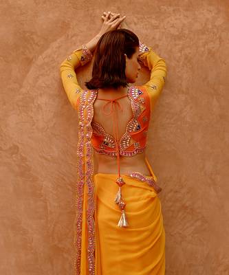 Mango yellow saree with full sleeve blouse 3