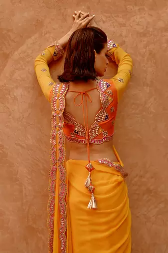 Mango yellow saree with full sleeve blouse