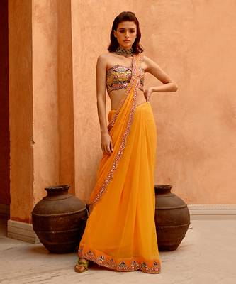Mango yellow saree with bejewelled bandeau blouse 2