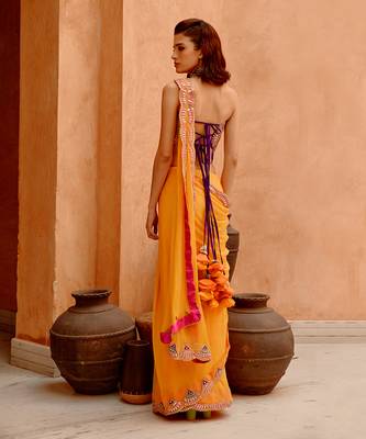 Mango yellow saree with bejewelled bandeau blouse 3