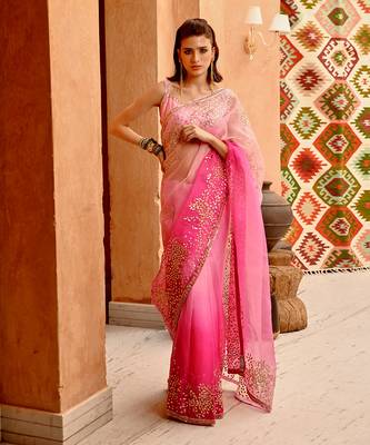Rose pink ombre saree set 1