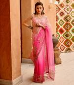 Rose pink ombre saree set