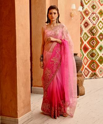 Rose pink ombre saree set 2