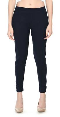 Pavonine navy blue color stretchable cotton lycra fabric pencil trouser 1