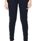 Pavonine navy blue color stretchable cotton lycra fabric pencil trouser
