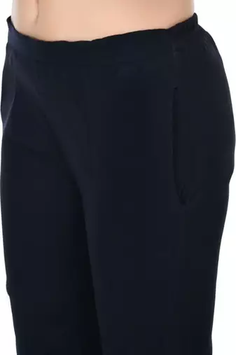 Pavonine navy blue color stretchable cotton lycra fabric pencil trouser
