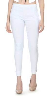 Pavonine white color stretchable cotton lycra fabric pencil trouser 1