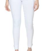 Pavonine white color stretchable cotton lycra fabric pencil trouser