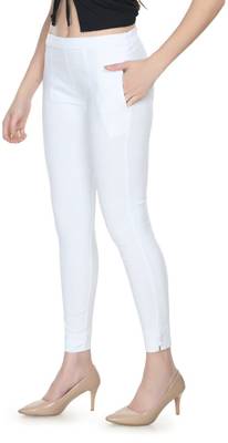 Pavonine white color stretchable cotton lycra fabric pencil trouser 2
