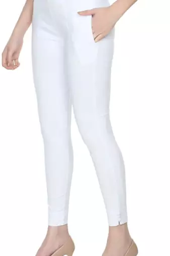 Pavonine white color stretchable cotton lycra fabric pencil trouser