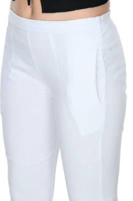 Pavonine white color stretchable cotton lycra fabric pencil trouser 3