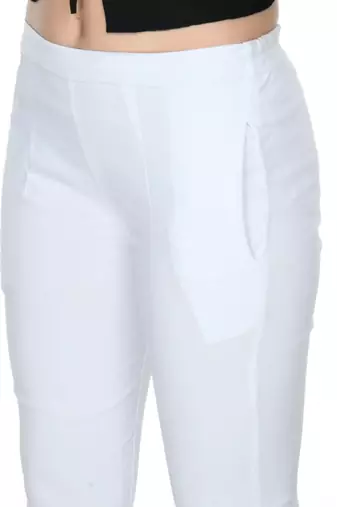 Pavonine white color stretchable cotton lycra fabric pencil trouser