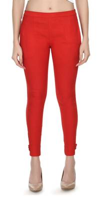 Pavonine red color stretchable cotton lycra fabric pencil trouser 1