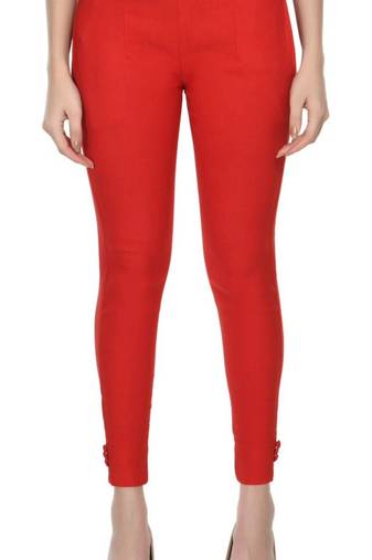 Pavonine red color stretchable cotton lycra fabric pencil trouser