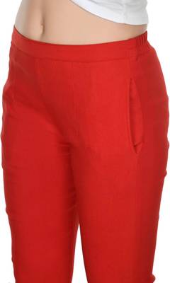 Pavonine red color stretchable cotton lycra fabric pencil trouser 2