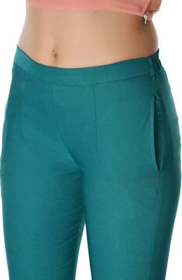 Pavonine rama green color stretchable cotton lycra fabric pencil trouser 3