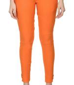 Pavonine orange color stretchable cotton lycra fabric pencil trouser