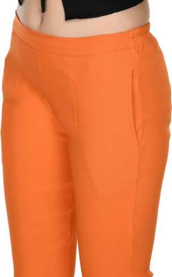 Pavonine orange color stretchable cotton lycra fabric pencil trouser 2