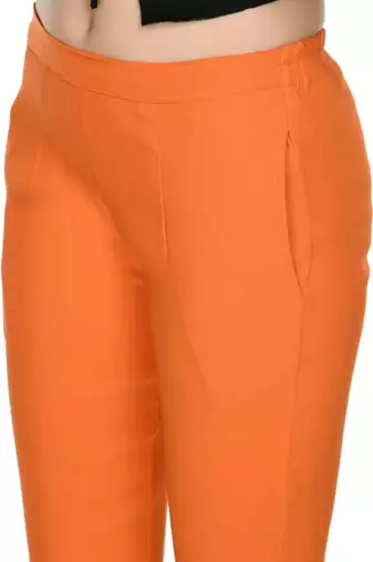 Pavonine orange color stretchable cotton lycra fabric pencil trouser
