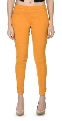 Pavonine mustard color stretchable cotton lycra fabric pencil trouser 1