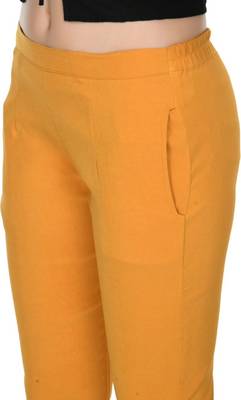 Pavonine mustard color stretchable cotton lycra fabric pencil trouser 2