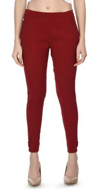 Pavonine maroon color stretchable cotton lycra fabric pencil trouser 1