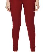 Pavonine maroon color stretchable cotton lycra fabric pencil trouser