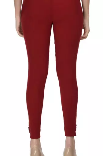 Pavonine maroon color stretchable cotton lycra fabric pencil trouser