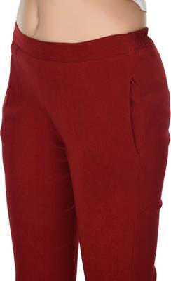 Pavonine maroon color stretchable cotton lycra fabric pencil trouser 3