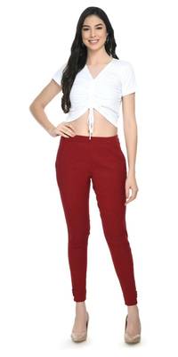 Pavonine maroon color stretchable cotton lycra fabric pencil trouser 4