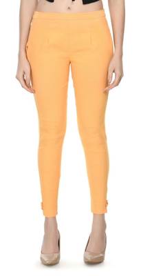Pavonine beige color stretchable cotton lycra fabric pencil trouser 1