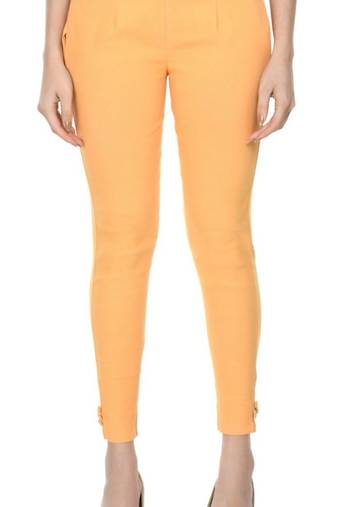 Pavonine beige color stretchable cotton lycra fabric pencil trouser