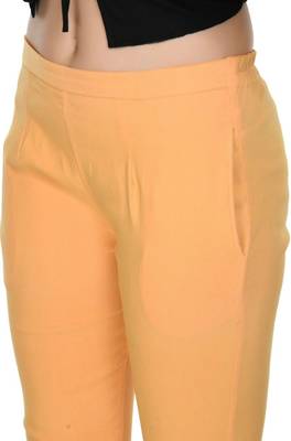 Pavonine beige color stretchable cotton lycra fabric pencil trouser 2