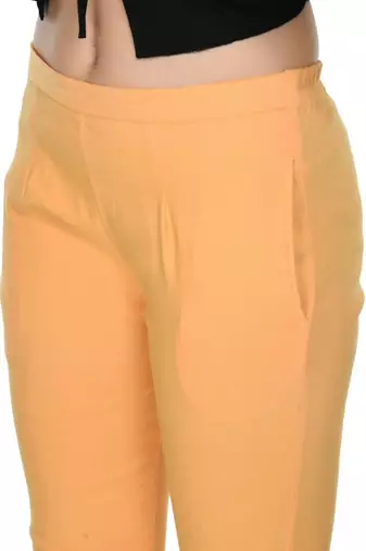 Pavonine beige color stretchable cotton lycra fabric pencil trouser