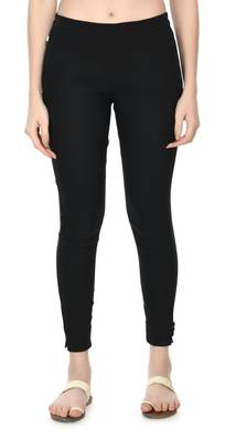 Pavonine black color stretchable cotton lycra fabric pencil trouser 1