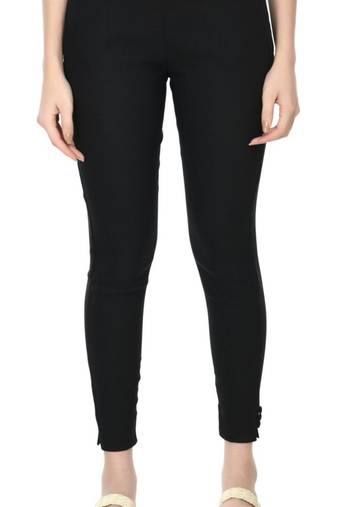 Pavonine black color stretchable cotton lycra fabric pencil trouser