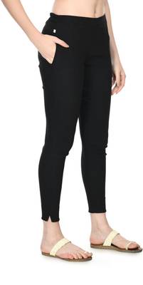 Pavonine black color stretchable cotton lycra fabric pencil trouser 2