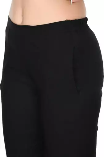 Pavonine black color stretchable cotton lycra fabric pencil trouser