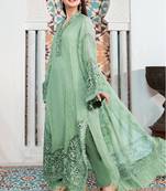 Light turquoise pakistani semi stitched suit with embroidery work