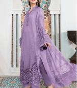 Lavender pakistani semi stitched suit with embroidery work