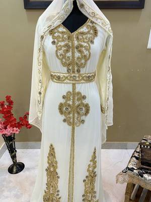 White Georgette Zari Work Kaftan 2