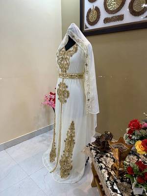 White Georgette Zari Work Kaftan 3