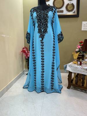 Sky Blue Zari & Stone Work stitched Georgette Designed Kaftan Wedding Wear 2