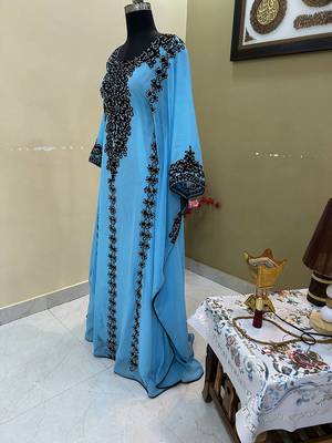 Sky Blue Zari & Stone Work stitched Georgette Designed Kaftan Wedding Wear 3