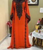 Orange Aari & Stone Work stitched Georgette Designed Kaftan Wedding Wear