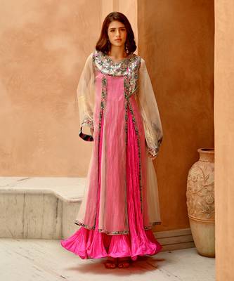 Ivory sheer front slit afghani kurta with anarkali set 1