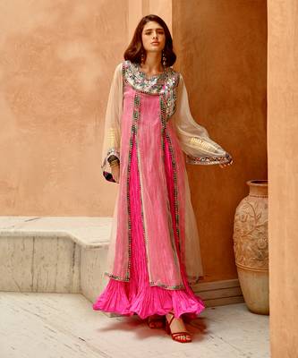 Ivory sheer front slit afghani kurta with anarkali set 2