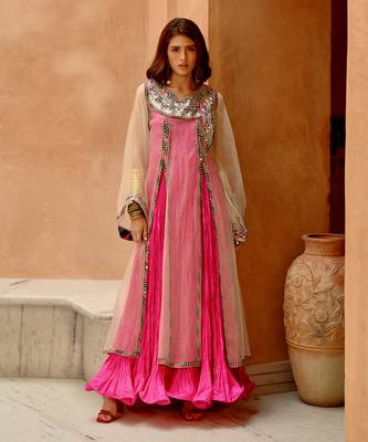 Ivory sheer front slit afghani kurta with anarkali set 3